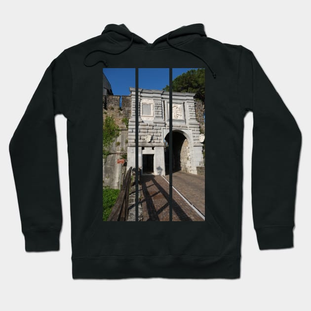 Gorizia, Italy. The castle. It stands between the walls of the ancient village, what medieval sources cite as Upper Land. Friuli Venezia Giulia. Sunny spring afternoon day (vertical) Hoodie by fabbroni-art